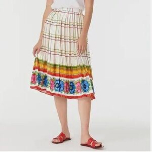 J. Crew Women's Pleated Midi Skirt with Floral Border